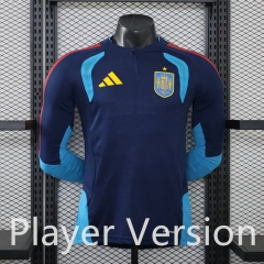 (S-3XL) Player Version 26-27 Spain Dark Blue LS Tracksuit Top-888