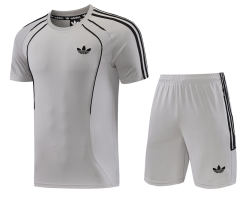 Adidas Light Grey Short-Sleeved Thailand Soccer Tracksuit-LH