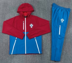 26-27 Portugal Red&Blue Thailand Soccer Trench Coat Uniform With Hat-2315