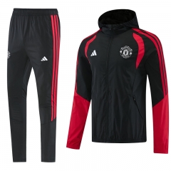 26-27 Manchester United Black Thailand Soccer Trench Coat Uniform With Hat-LH