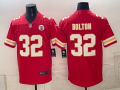 (Logo 2) Kansas City Chiefs Red #32 NFL Jersey-0840