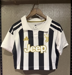 26-27 Juventus Home Black&White Women Navel Revealing Style Soccer Jersey-7411