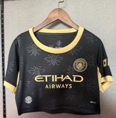 26-27 Manchester City Black Women Navel Revealing Style Soccer Jersey-7411