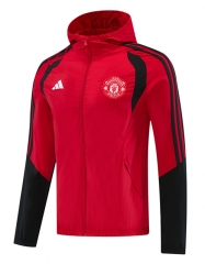 26-27 Manchester United Red Thailand Soccer Trench Coat With Hat-LH
