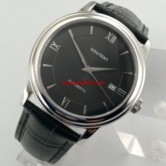 40mm Black Dial Silver Case Sapphire Glass Date sea-gull Automatic Men's Watch 2834