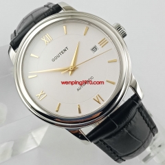 40mm White Dial Gold Hands Sapphire Glass Date sea gull Automatic Men's Watch 2835