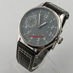 Solid 44mm CORGEUT gray sterile dial black hands 6497 hand winding mens silver watch