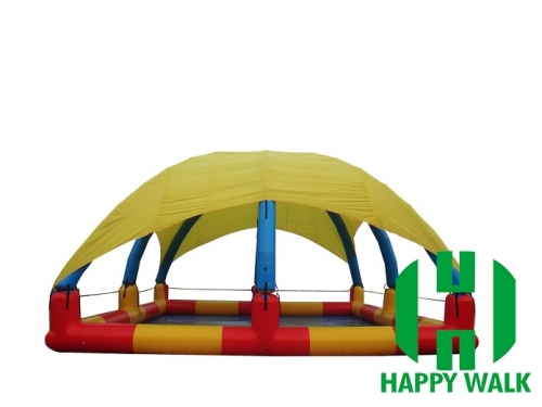 Custom Cubic Yellow & Black Colored Giant Commercial Outdoor Airtight Tent  Inflatable Pool with Trampoline