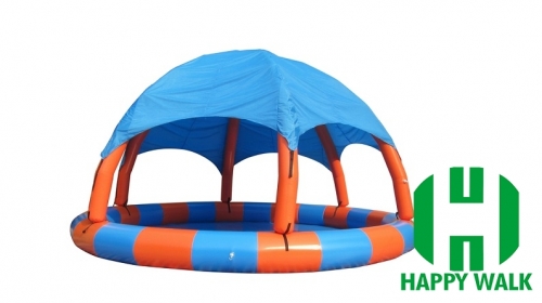 Custom Round Blue & Red Colored Giant Commercial Outdoor Airtight Tent  Inflatable Pool with Trampoline