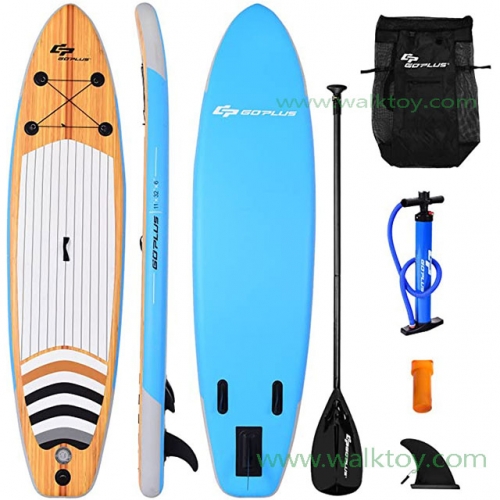 SPSUPE 11ft Stand up Paddle Board, Inflatable Surfboard with Retractable Paddle, Body Surfing Board, Pump Included, Removable Center Fin, Wax Free, Ideal SUP Board for Beginners, Teens, and Adults