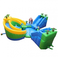 Large water world inflatable water park water slide inflatable kids double slide pool