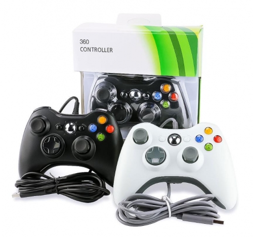 For Microsoft Xbox 360 & Windows PC USB Wired Video Game Controller Pad Black White