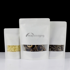 Stock white kraft paper pouch bag with zipper for food packaging