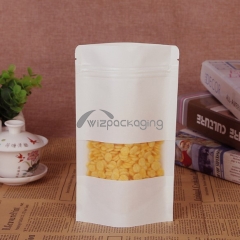 Stock white kraft paper pouch bag with zipper for food packaging