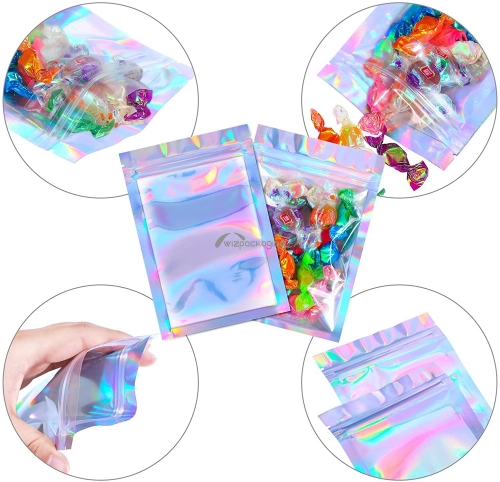 Amazon hot sale resealable zipper laser film hologram bag
