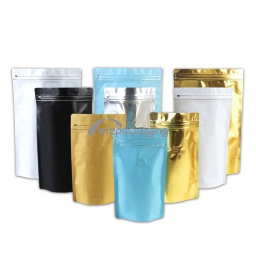 Stand up coffee packaging bags with one way degassing valve