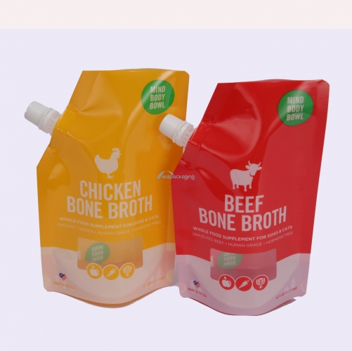 Custom pet food chicken bone broth spout pouch