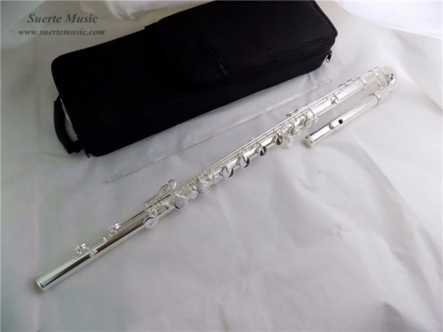 Bass Flute C Key 16 Closed Holes Silver plated WoodWind Instruments for sale with Case