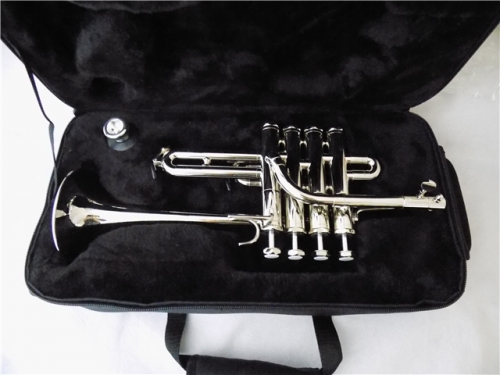 Professional Bb Brass Piccolo Trumpet Silver Plated Finish with Case Musical instruments Dropshipping OEM