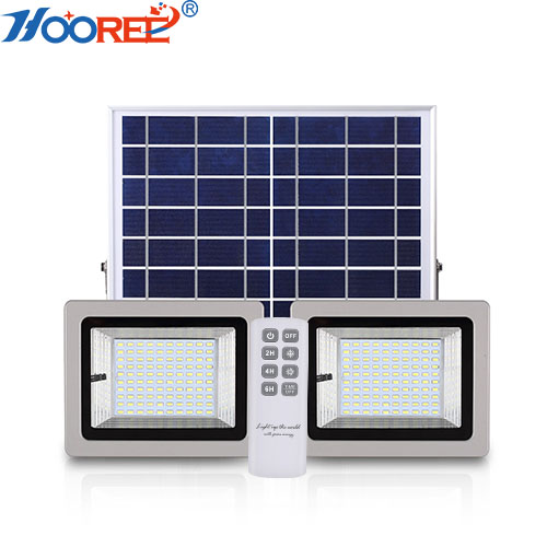 36W 64W 80W 100W dusk to dawn IP65 remote control solar LED flood light with two lamps for outdoor garden lighting