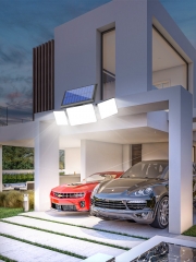 Lámpara de pared de cerca solar con sensor de movimiento de 3 lados para exteriores de 130 LED para garaje, patio, luz de jardín