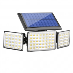 Lâmpada de parede de cerca solar com sensor de movimento de 3 lados para ambientes externos de 130 LEDs para garagem, pátio, luz de jardim