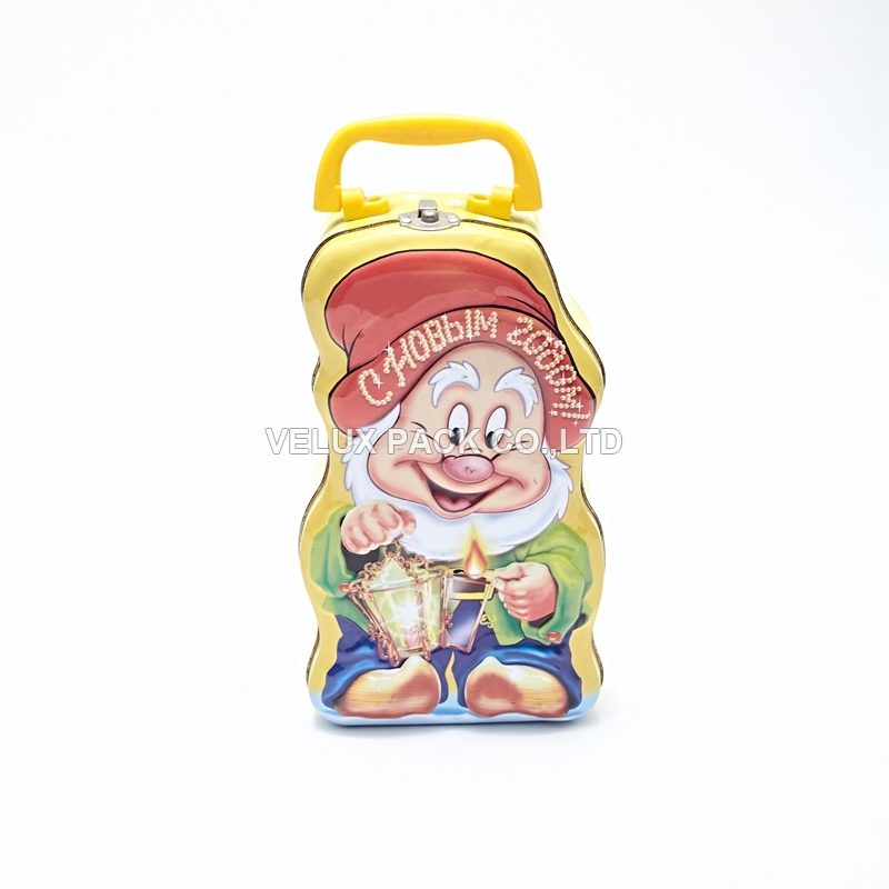 Irregular shaped tin box with handle candy tin packaging