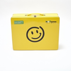 Rectangular smiley face tin box with handle