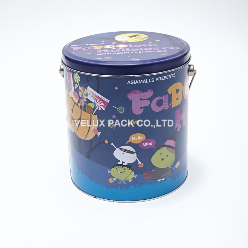 Colorful round biscuit metal bucket