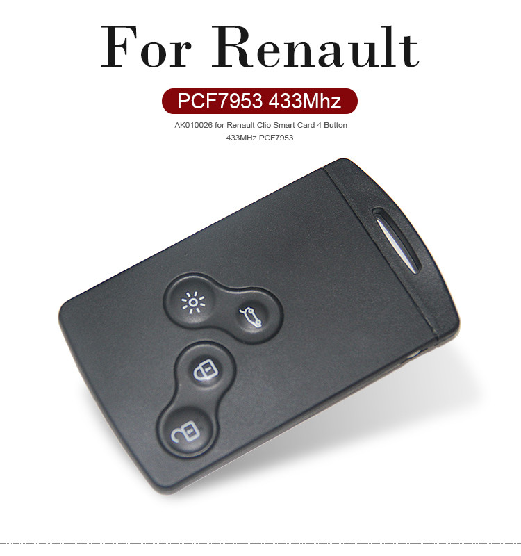 AK010026 for Renault Clio4 Smart Remote Key Fob 4 Buttons 433MHZ (With PCF7953XTT Chip)