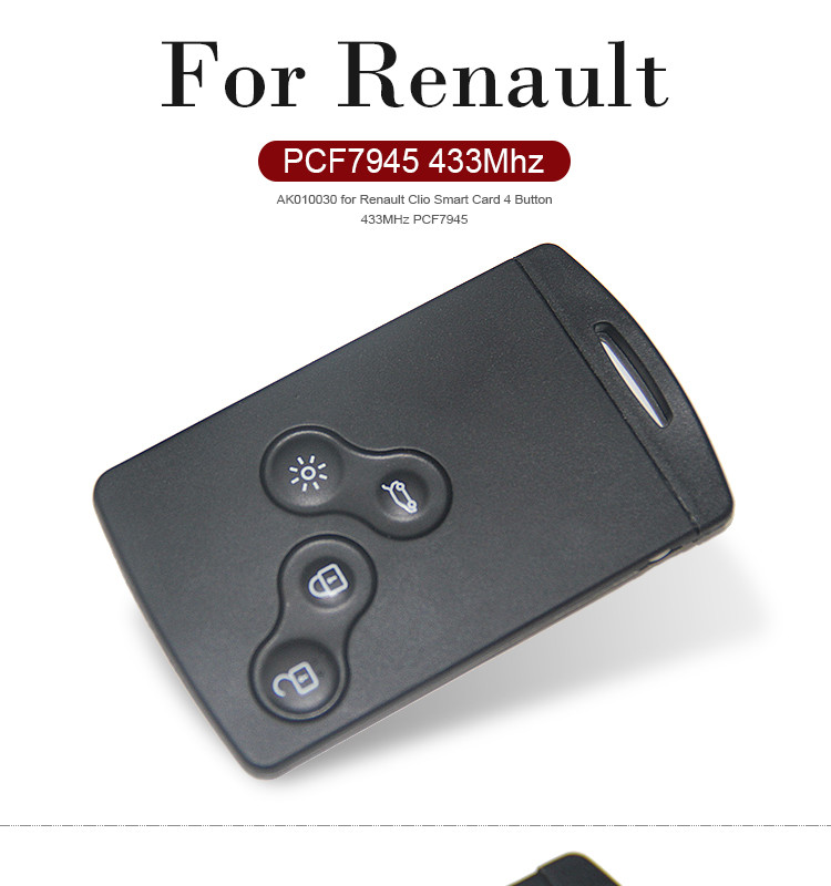 AK010030 for Renault Clio4 Smart Remote Key Fob 4 Buttons 433MHZ (With PCF7945XTT Chip)