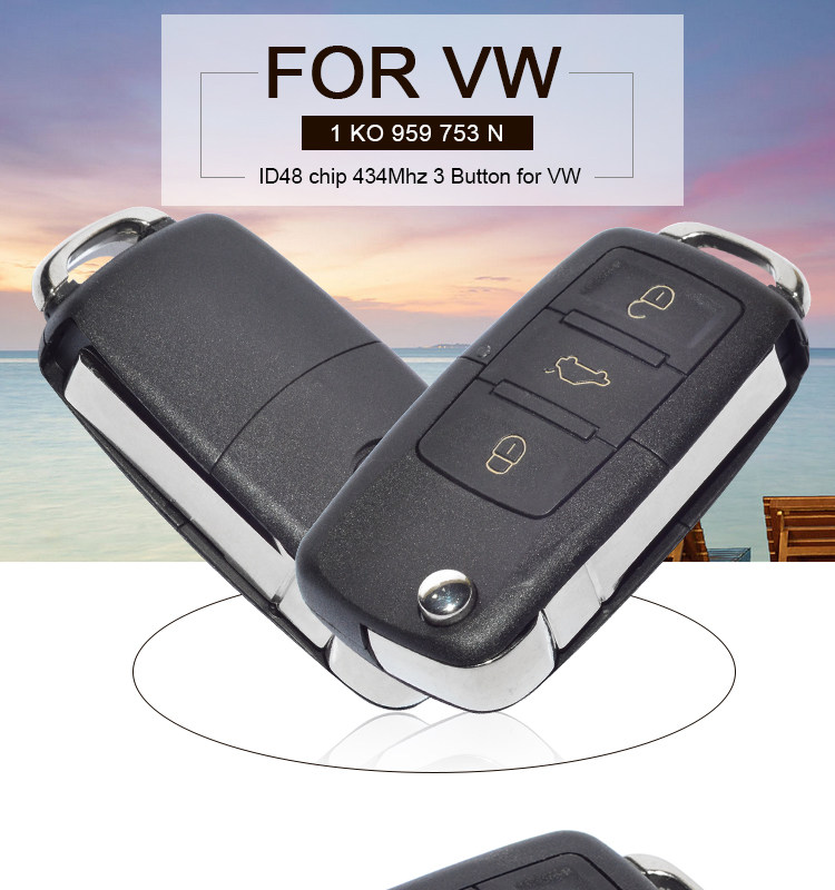 AK001056 For VW Skoda Seat 3 buttons FOB REMOTE Key 434MHz 1K0 959 753 N 434 MHz 