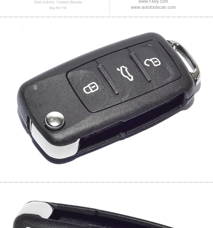 AK001060 Remote Key 3 Button 434MHZ for VOLKSWAGEN New Bora Sagitar Touran 5K0 837 202 AJ AK001060 Remote Key 3 Button 434MHZ for VOLKSWAGEN New Bora Sagitar Touran 5K0 837 202 AJ