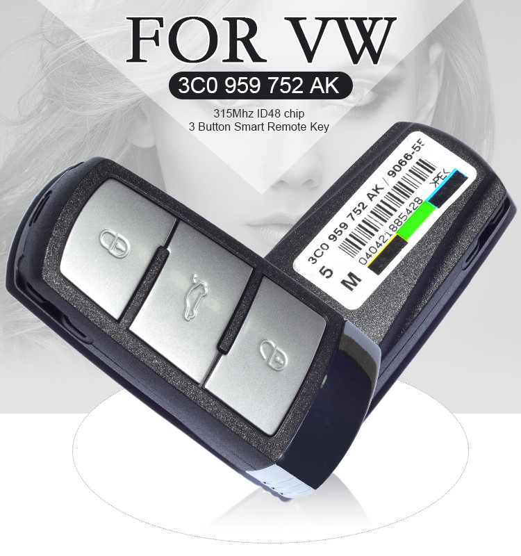 AK001009 Original VW Magotan 3 Button Smart Remote Key ID48 315MHz 3C0 959 752 AK