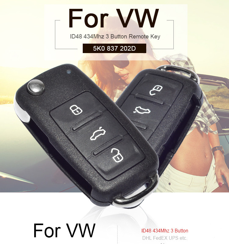 AK001066 VW Remote Key 3 Button 5K0 837 202D 434MHZ ID48