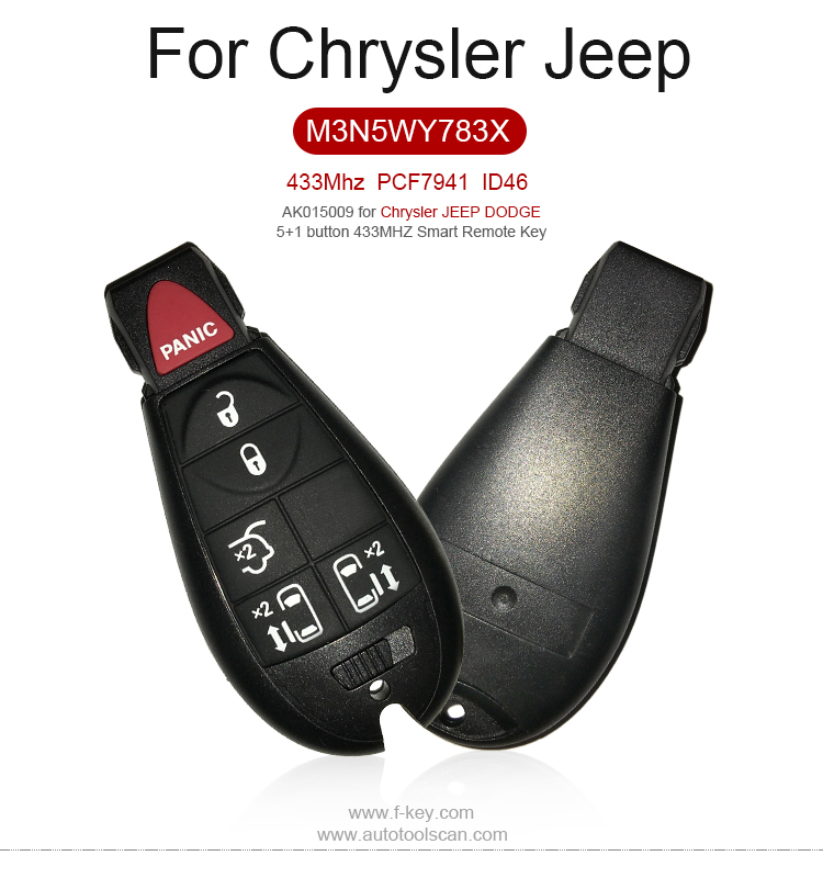 AK015009 Chrysler JEEP DODGE 5+1 button 433MHZ Smart Remote Key