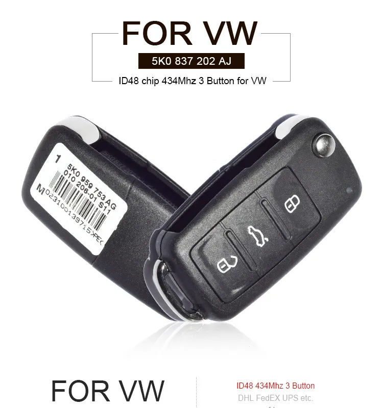 AK001060 Remote Key 3 Button 434MHZ for VOLKSWAGEN New Bora Sagitar Touran 5K0 837 202 AJ AK001060 Remote Key 3 Button 434MHZ for VOLKSWAGEN New Bora Sagitar Touran 5K0 837 202 AJ
