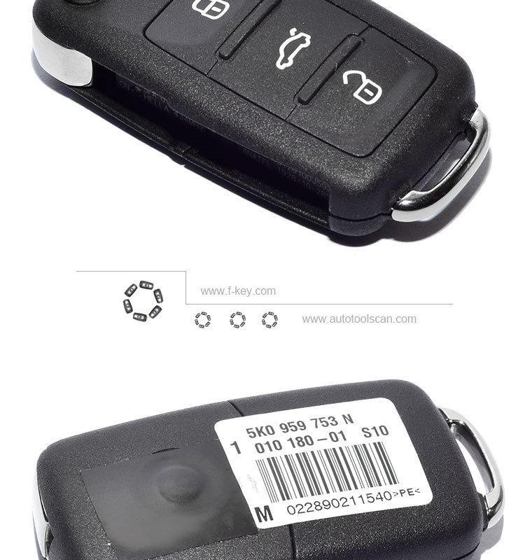 AK001036 For VW GOLF JETTA ETC Remote Flip Key 3 Button 5K0 837 202 Q 434MHz 48 Chip