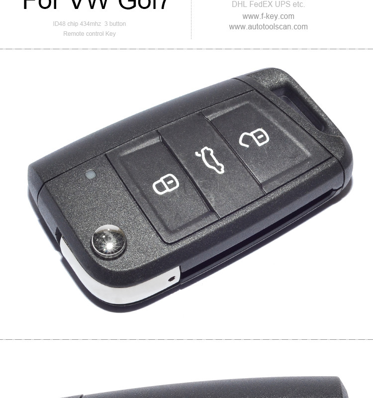 AK001069 For VW Skoda Octavia FABIA 3 button remote flip key 434Mzh 48 chip 5E0 959 752