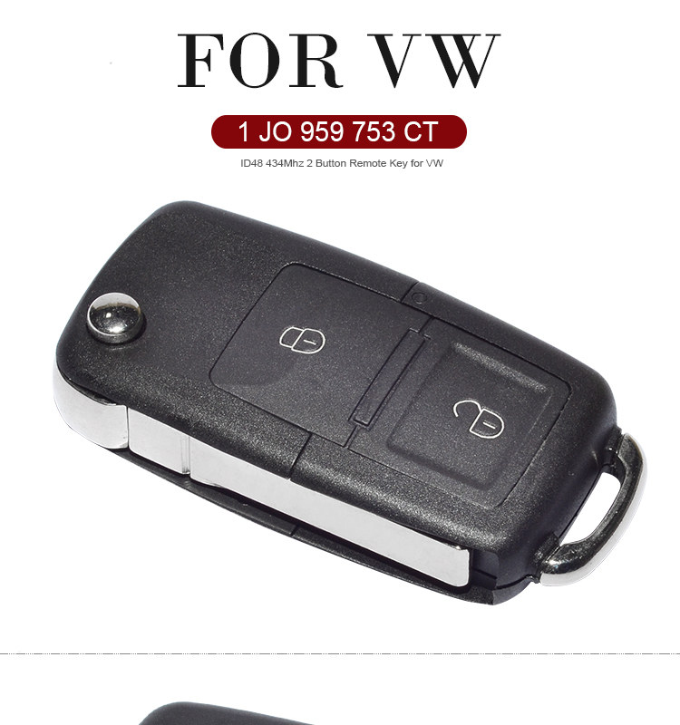 AK001012 VW Remote Key 2 Button 1 JO 959 753 CT 434Mhz for Europe South America