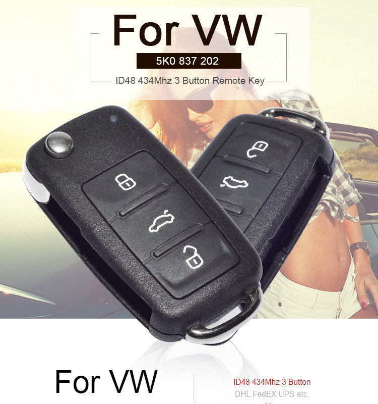 AK001065 VW Remote Key 3 Button 5K0 837 202 434MHZ ID48
