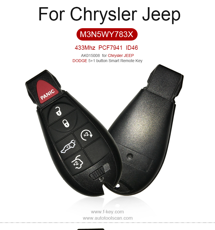 AK015008  Chrysler JEEP DODGE 5+1 button 433MHZ Smart Remote Key