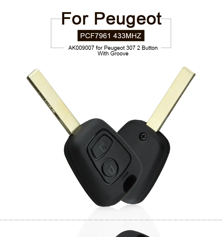 AK009007 Peugeot 307 Remote Key 2 Button 433MHz With Groove ID46 7961 AK009007 Peugeot 307 Remote Key 2 Button 433MHz With Groove ID46 7961