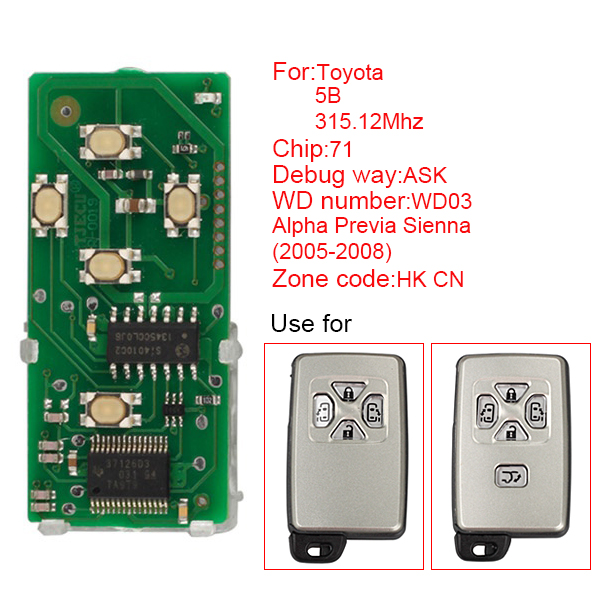 AK007074 Toyota smart card board 5 buttons 315.12MHZ number 271451-0780-HK-CN