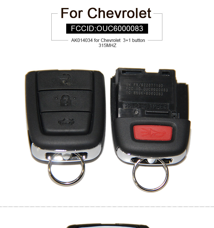 AK014034 Chevrolet  3+1 button Remote Key 315MHZ OUC6000083