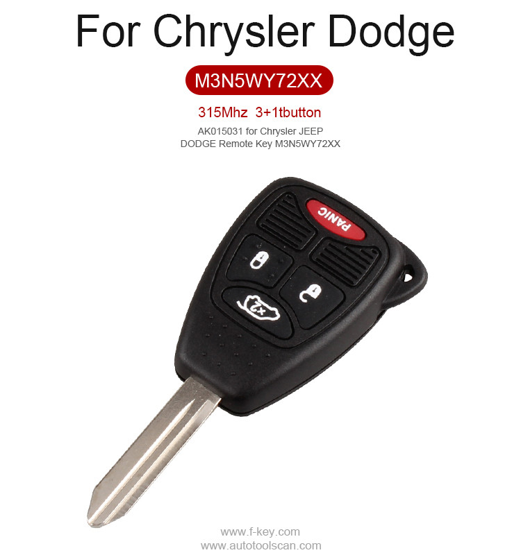 AK015031 Chrysler JEEP DODGE 3+1 button Remote Key 315Mhz M3N5WY72XX
