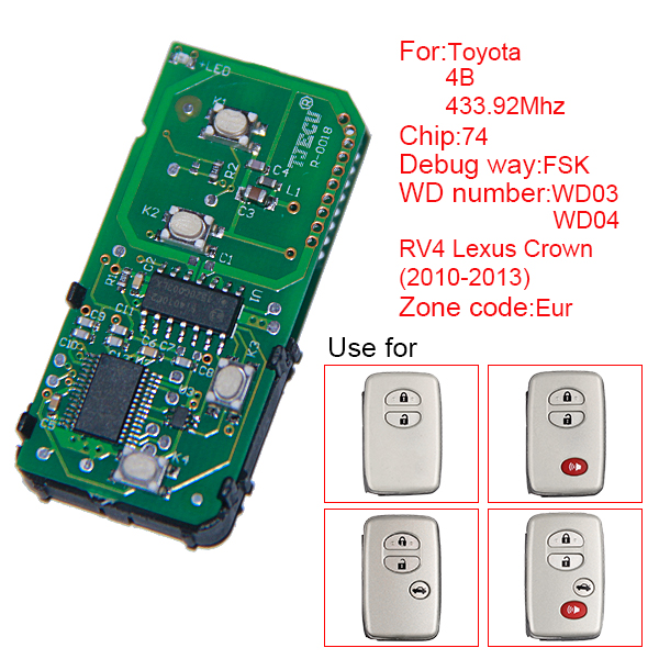 AK007078 Toyota smart card board 4 buttons 433.92MHZ number 271451-5290-Eur