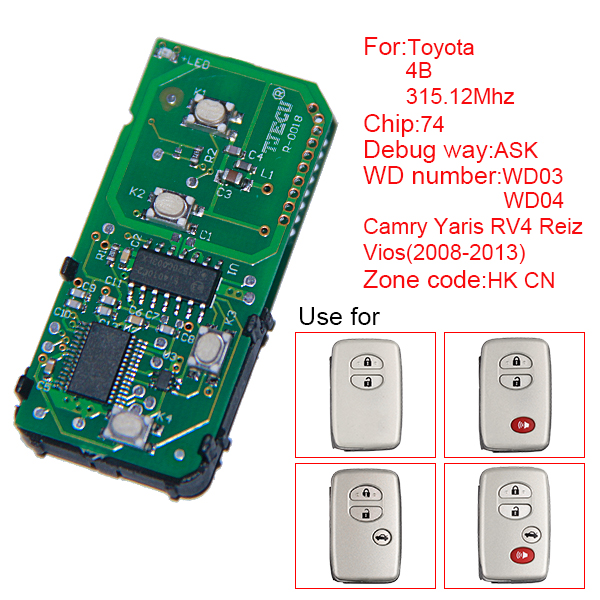 AK007076 Toyota smart card board 4 buttons 315.12MHZ number 271451-3370-Eur