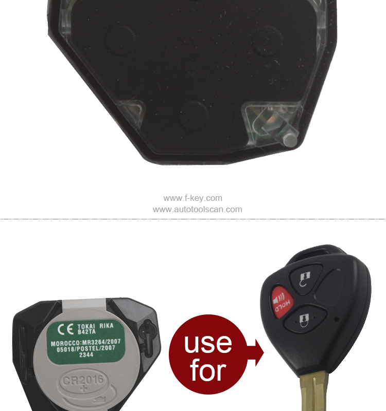 AK007044 Remote Key Fob 3 Button 433MHz  for Toyota 2005-2008 Hilux FCC ID B42TA