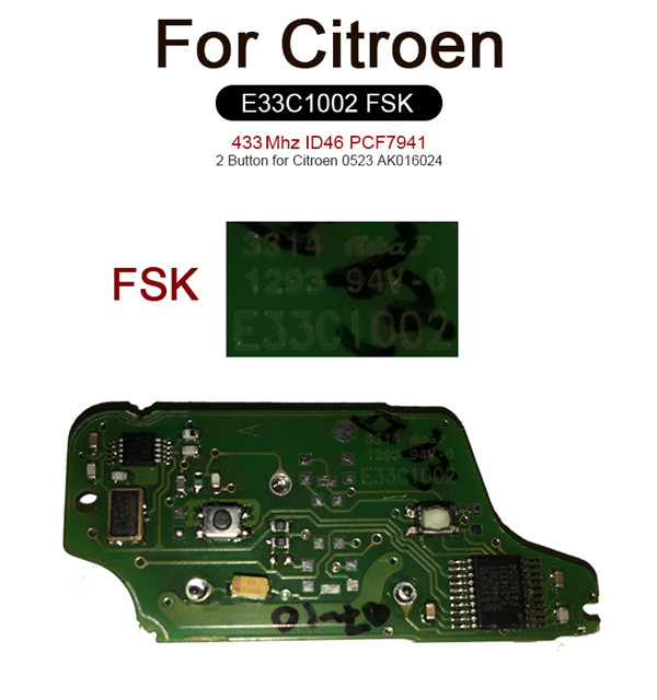 AK016024 FOR Citroen 0523 2 Button 433mhz ID46 PCF7941  E33C1002 FSK